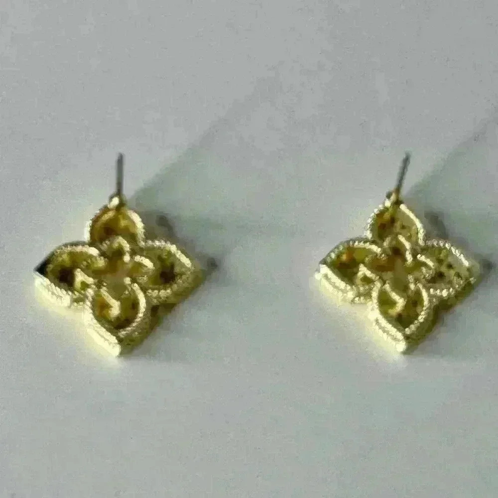 14K GF Quatrefoil Pave Earrings - Picture 4 of 5